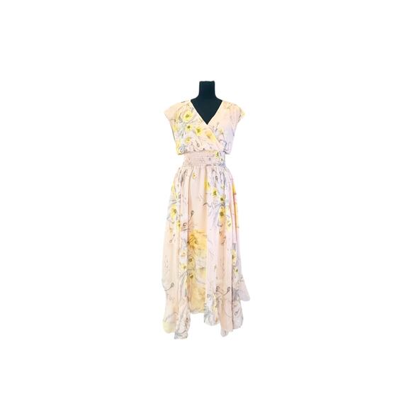 H&M Peach Floral V-Neck Maxi Dress - Size 6 - Picture 2 of 8